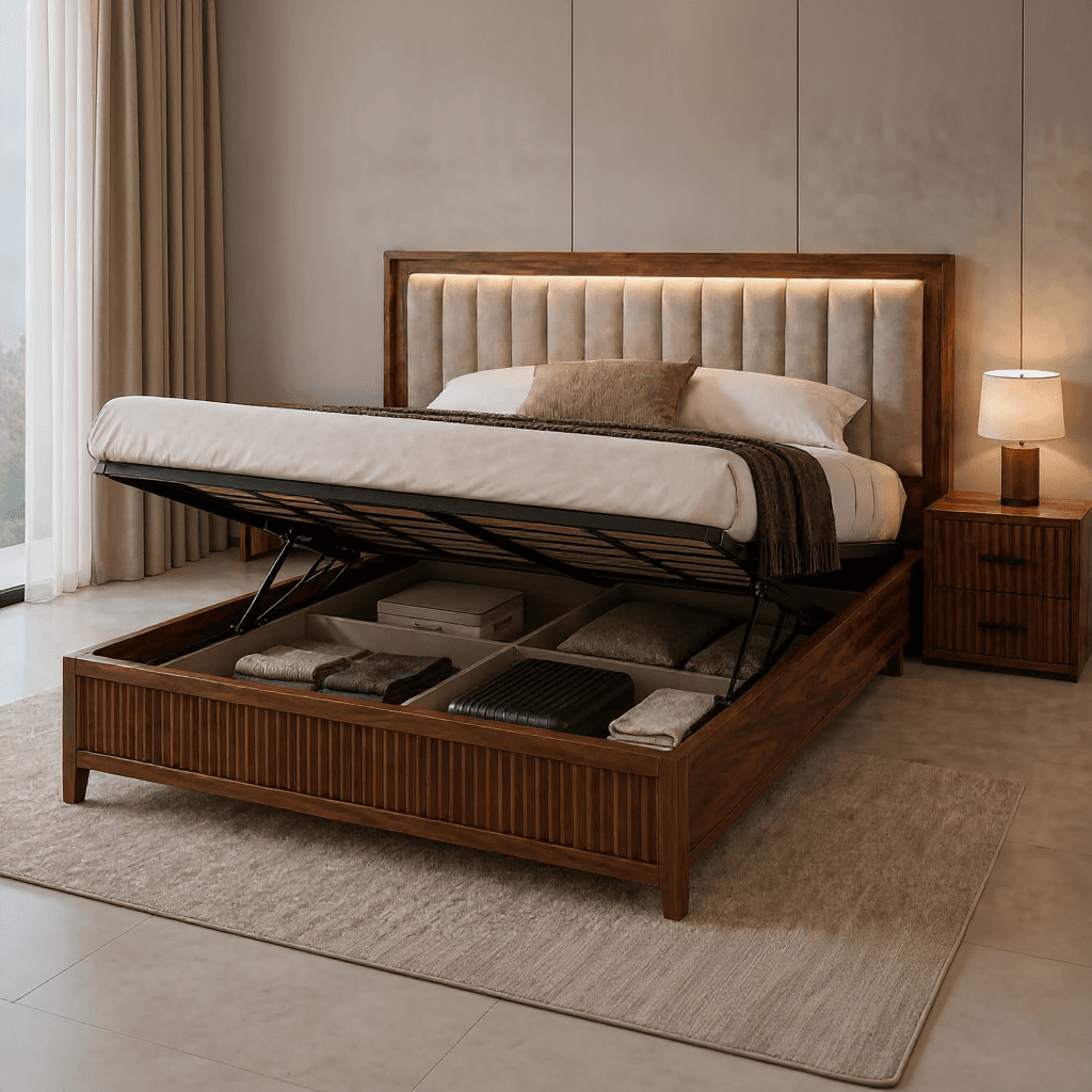 King Size Hydraulic Storage Bed with Side Tables
