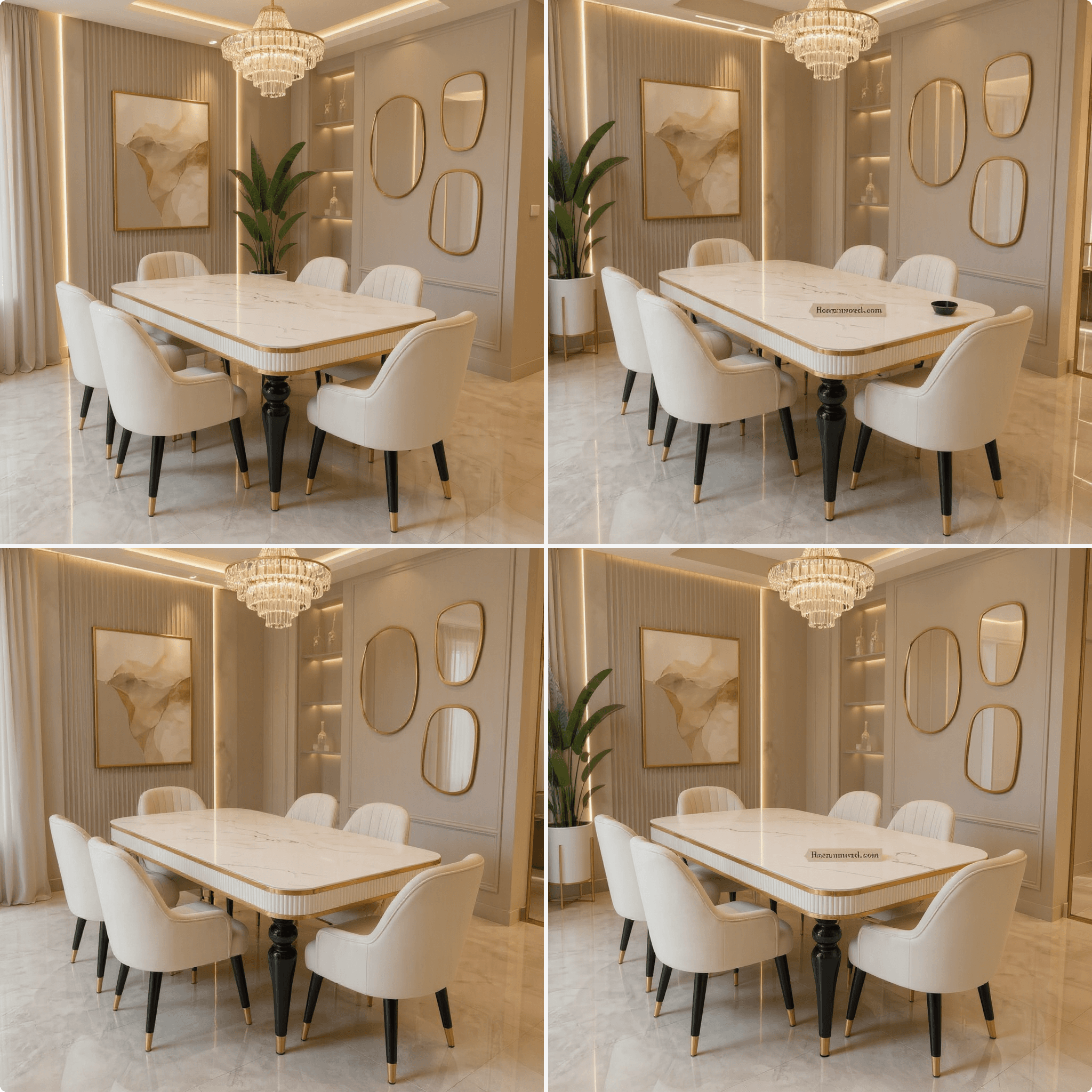 6 Seater Marble Dining Table Set